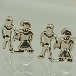 Vintage 1990s Sterling Silver 925 Boy Girl Couples Holding Hands Stud Earrings